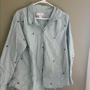 Light Blue Button-Up Shirt with Bird Embroidery